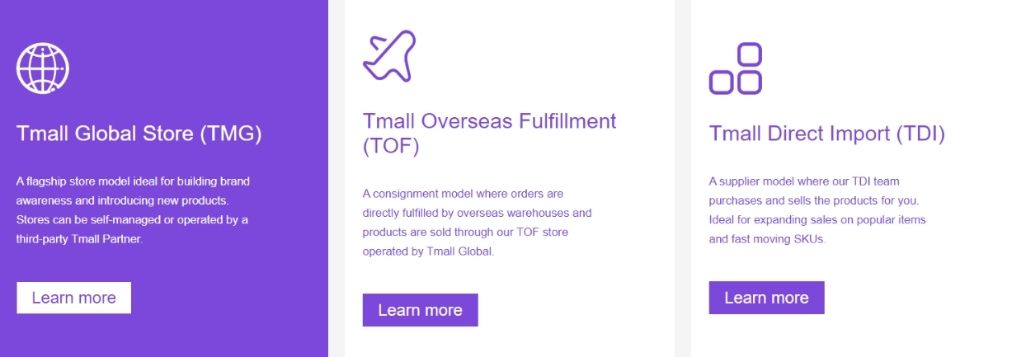 Business models offered by Tmall Global