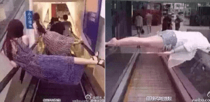 Riding escalator